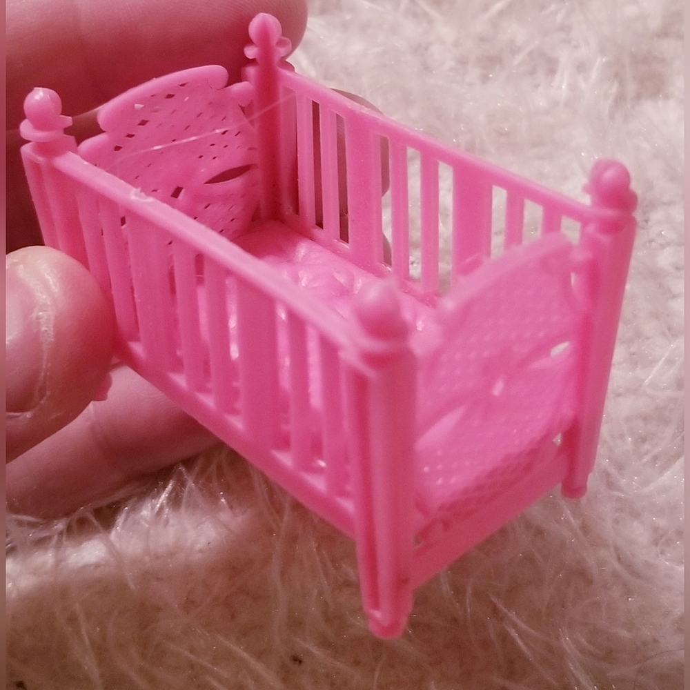 Pink Baby Crib Miniature Dollhouse Plastic